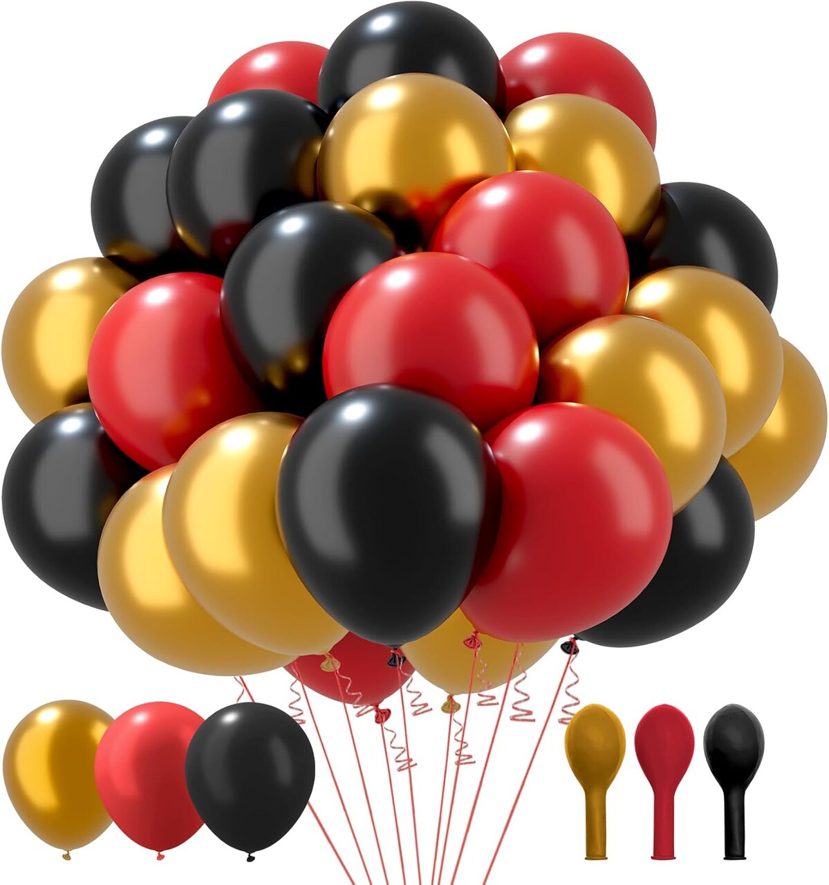 60pcs Red, Black & Gold Balloons – 12in Halloween & Thanksgiving Balloon Arch Kit, Birthday, Bachelorette, Graduation Party Decorations